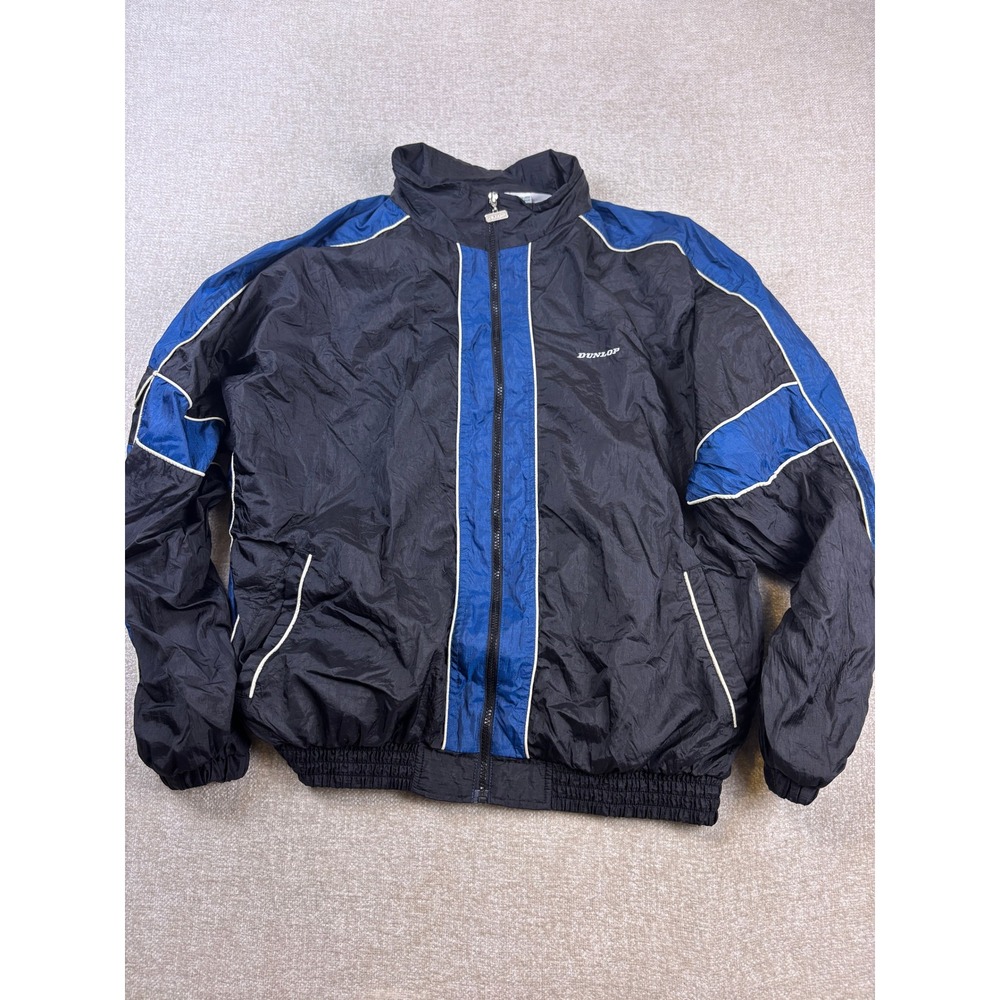 Vintage Dunlop Professional Series Windbreaker Jacket Black Blue Mens XL